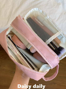 新款ins少女粉三层便携式手提化妆包大容量便携洗漱旅行分区收纳