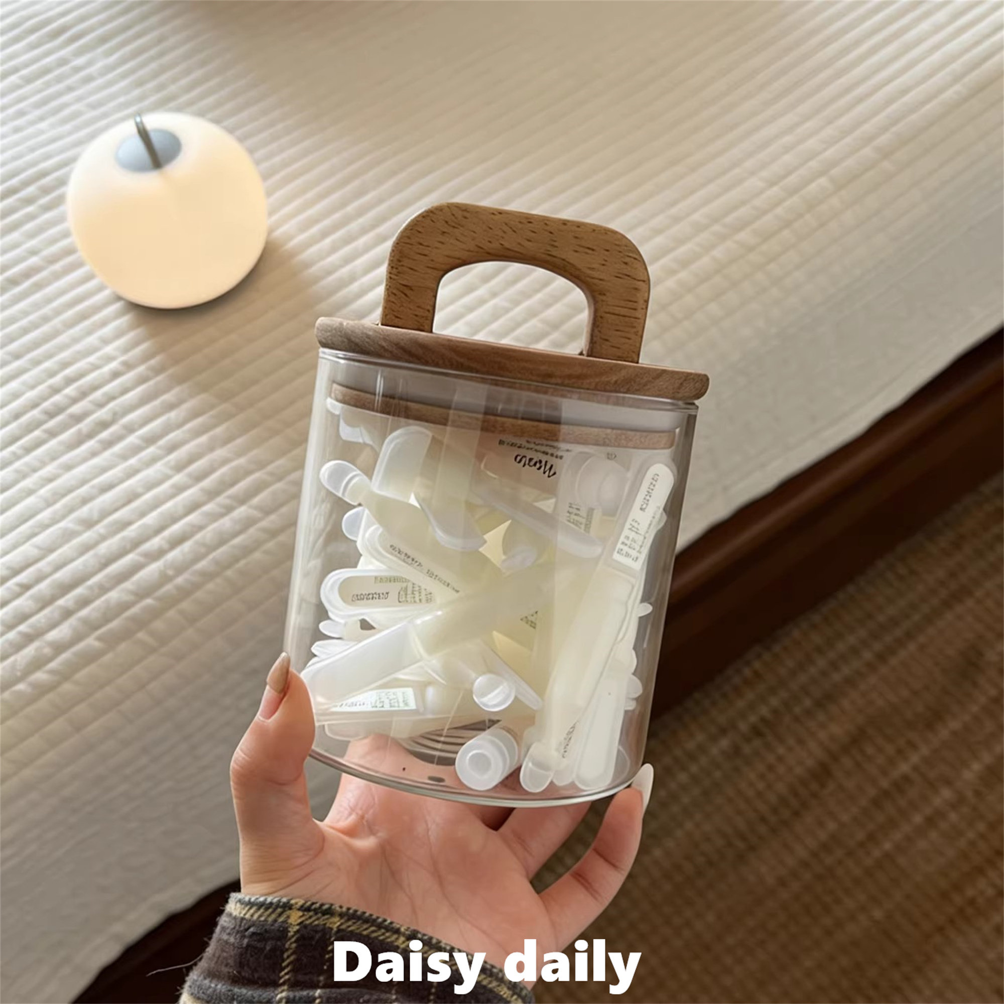 玻璃储物罐次抛收纳盒小样收纳罐护肤品精华香水中样竹木透明可视,收纳整理,桌面收纳盒,淘宝优惠券,粉丝福利购,淘宝优惠卷