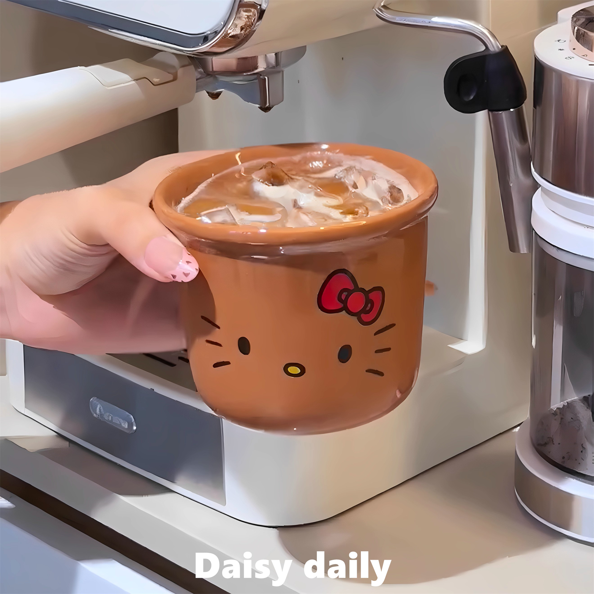 创意手握黑皮猫咪咖啡杯子陶瓷马克杯女可爱卡通水杯家用拿铁杯