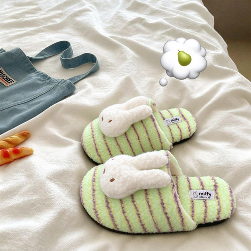 青苹果气泡！超显白米菲~居家保暖棉拖鞋女室内冬季防滑毛毛拖鞋