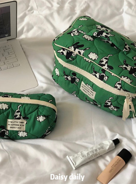 绿色小狗便携随身旅行洗漱收纳包大容量新款简约手提收纳化妆包女