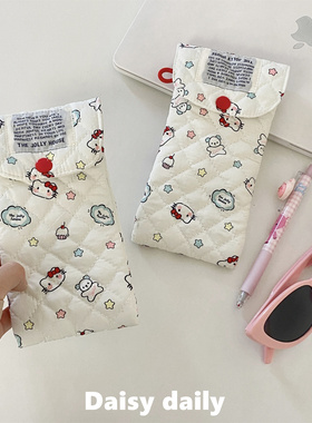 韩国ins同款猫咪便携眼镜袋夹棉绗缝墨镜保护套印花化妆刷包可爱