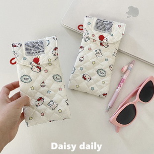 韩国ins同款猫咪便携眼镜袋夹棉绗缝墨镜保护套印花化妆刷包可爱