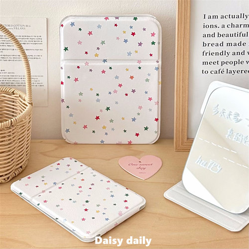 彩色星星镜子学生化妆镜桌面可立台式折叠镜可爱随身便携梳妆镜