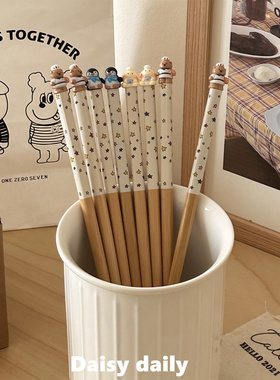 礼盒装~ins风星星立体企鹅可爱大人儿童家用餐具楠木筷子送人礼物