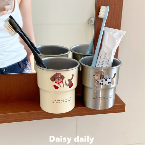 原创腊肠狗漱口杯家用刷牙杯子洗漱杯情侣学生宿舍不锈钢牙缸牙杯