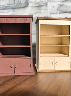 微缩收纳柜1:12娃娃屋家具复古木质碗柜dollhouse场景DIY布置模型