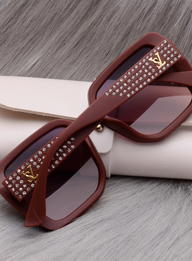 茶色墨镜女复古方形带钻防晒偏光太阳镜女款高级感户外星空黑色新