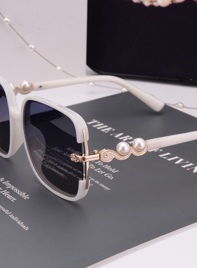 精致珍珠女士方形大框偏光太阳镜