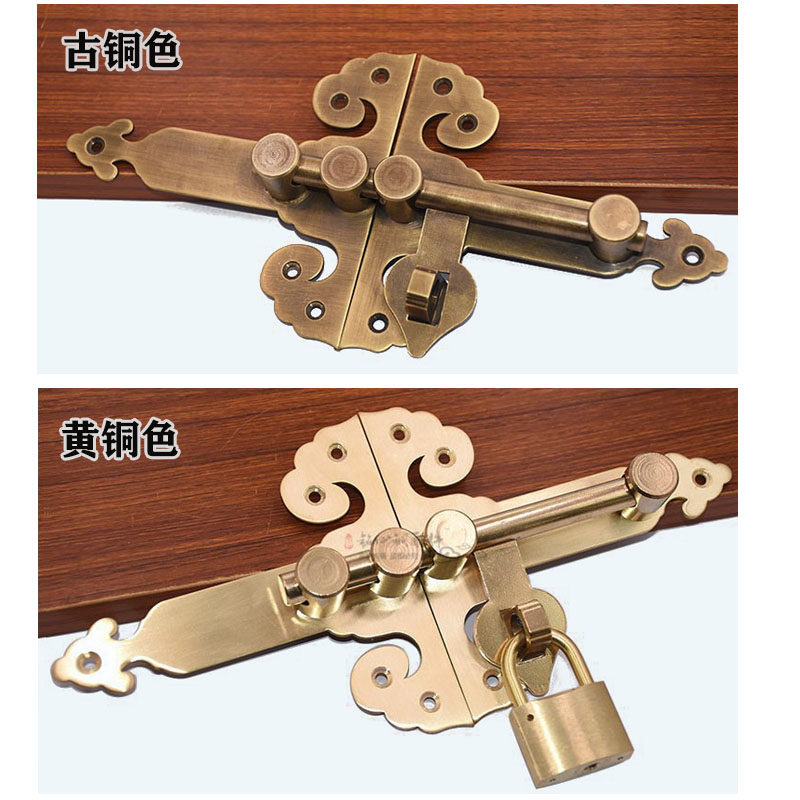 中式仿古纯铜大门门栓明装插销复古庭院木门闩老式门锁全铜门扣