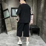 A723*中国风2021夏口袋仙鹤设计T恤+七分裤套装P90(控价118)，男装休闲套装，钱塘7008(原4008)