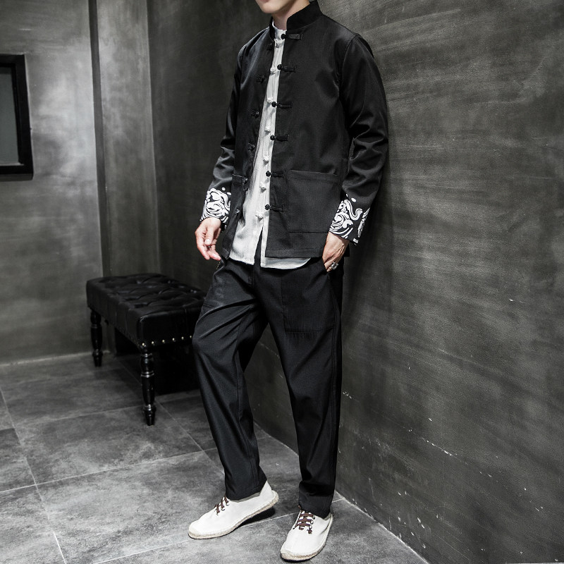 A779*套装新新风2021秋冬刺绣盘扣汉服套装男,男装民族服装,钱塘7008(原4008)