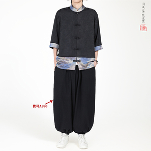 风 冰丝面料 拼接八角花夏2026新中式短袖衬衫/衬衣A640*p65图片