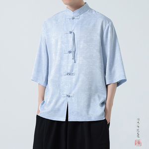 风 冰丝面料 夏季2025 新中式短袖汉服/唐装衬衫A627*p65图片