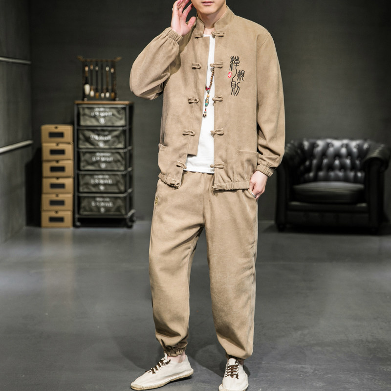 A2021人气！风2021秋冬篆文刺绣盘扣/唐装/汉服套装,男装民族服装,钱塘7008(原4008)