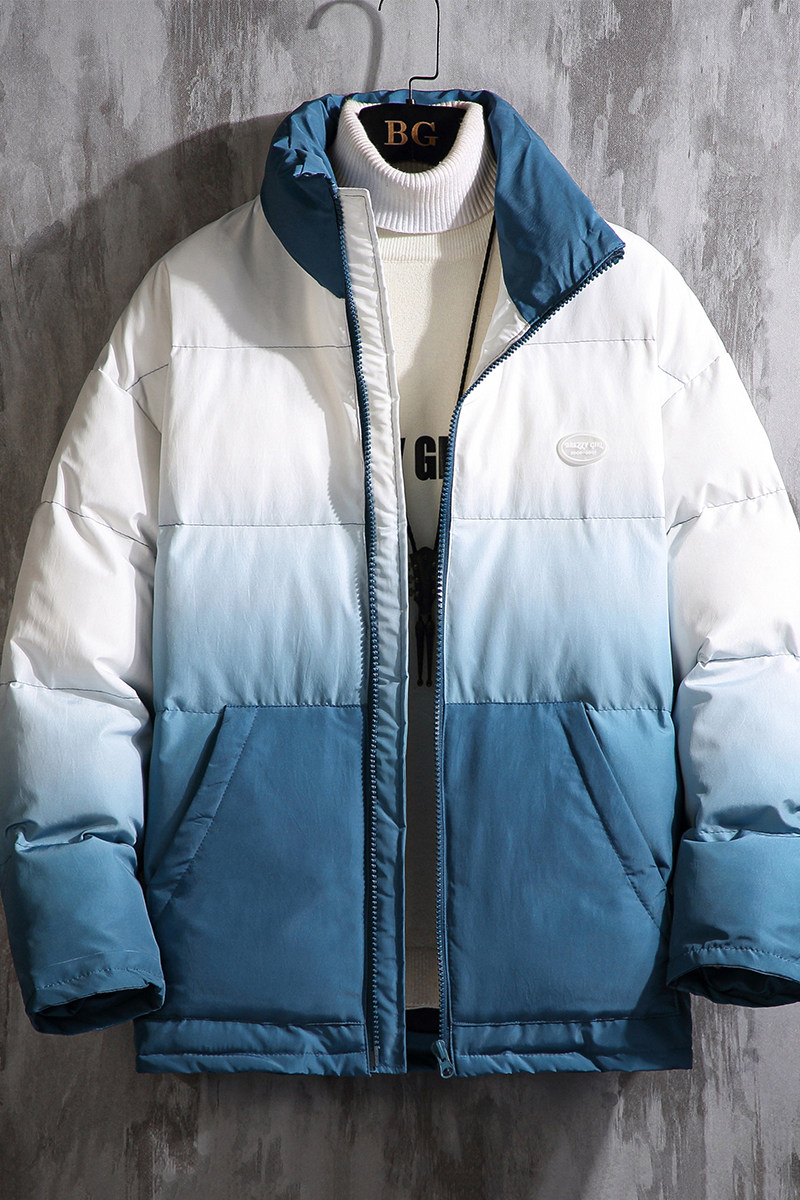 J196渐变撞色2020冬爆款M-5XL大码立领棉衣棉服P120,男装棉衣,钱塘7008(原4008)