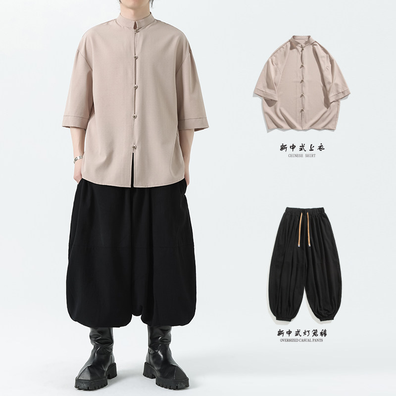 现货！2026 仿麻夏季男装风  唐装新中式短袖衬衣A661-p65图片