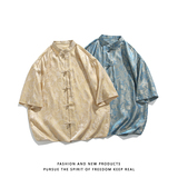 2色八角提花夏季新品2025风汉服短袖衬衫/衬衣A686-p48，男装衬衫，钱塘7008(原4008)