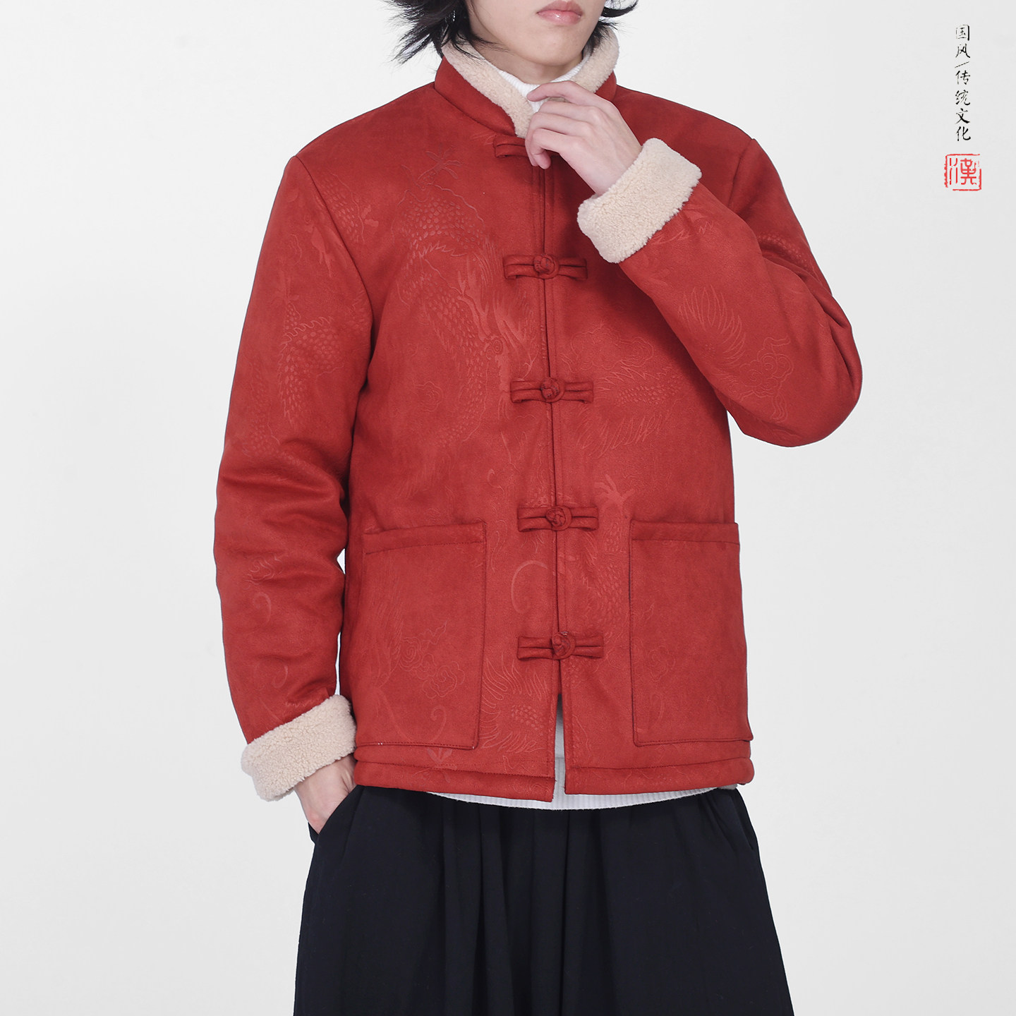 麂皮绒提花龙冬2025新中式盘扣外套唐装红棉衣外套A551-P148,男装棉衣,钱塘7008(原4008)