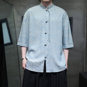 有货夏祥云2026冰丝2色 风 汉服短袖衬衫/衬衣A665-p65图片