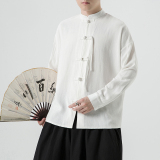 衬衫亚麻款2026春款棉麻个性盘扣长袖衬衫A902*P70，男装衬衫，钱塘7008(原4008)