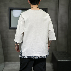 A3013中国风2021夏新款  人心齐 圆领假两件短袖T恤p50图片