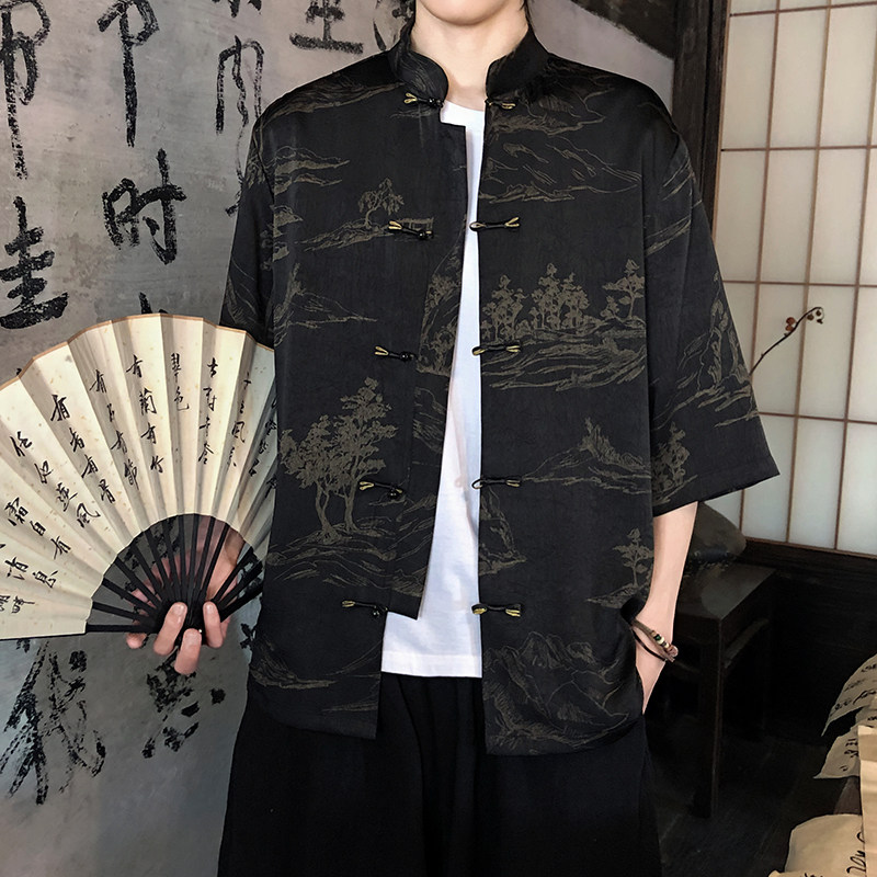 夏季新品2026风汉服短袖衬衫/衬衣A675-p65,男装T恤,钱塘7008(原4008)