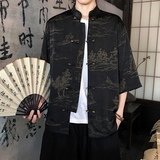 夏季新品2026风汉服短袖衬衫/衬衣A675-p65，男装T恤，钱塘7008(原4008)