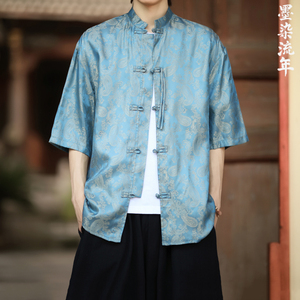 2色八角提花 夏季新品2025 风 汉服短袖衬衫/衬衣A686-p48图片