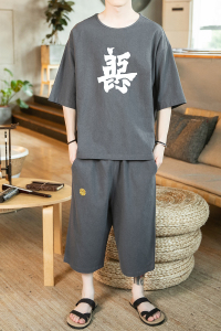 A1033*咖啡厅2021中国风善恶 反光/设计 短袖T恤+七分裤套装P90图片