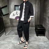 A718*初秋2021棉麻盘扣七分袖开衫T汉服套装p100，男装套装，钱塘7008(原4008)