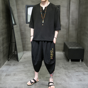 A3002*中国风2021 冰丝刺绣款 T恤+七分裤哈伦裤套装P90图片