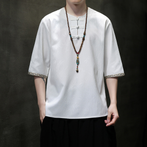 A630百搭风防麻款竹子款夏2026唐装汉服男短袖T恤p50