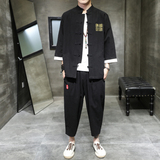 A1071中国风2021夏简单刺绣款3色开衫套装汉服套装p95，男装休闲套装，钱塘7008(原4008)