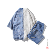 A3017*大码2021中国风对拼色数码印花冰丝开衫套装汉服套装p90，男装休闲套装，钱塘7008(原4008)