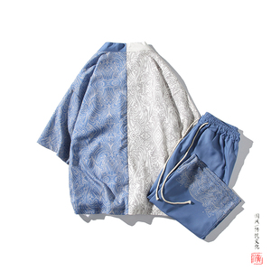 A3017*大码2021中国风对拼色数码印花 冰丝 开衫套装 汉服套装p90图片