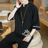 A3030咖啡厅中国风大码新品2021凤凰刺绣盘扣短袖T恤p55，男装T恤，钱塘7008(原4008)