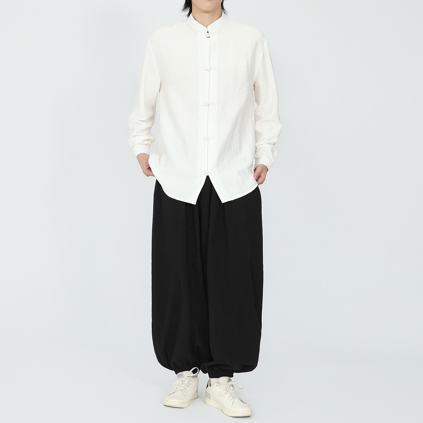 棉麻衬衫2025秋亚麻新中式风盘扣长袖衬衫A5803*P65,男装衬衫,钱塘7008(原4008)