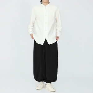 棉麻衬衫 2025秋 亚麻 新中式 风 盘扣 长袖衬衫A5803*P65图片