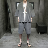 A3026*大码2021中国风3色华夫格爆款开衫汉服套装p85，男装休闲套装，钱塘7008(原4008)