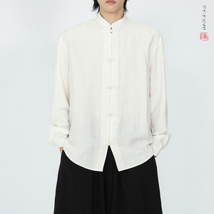 棉麻衬衫 2025秋 亚麻 新中式 风 盘扣 长袖衬衫A5803*P65图片