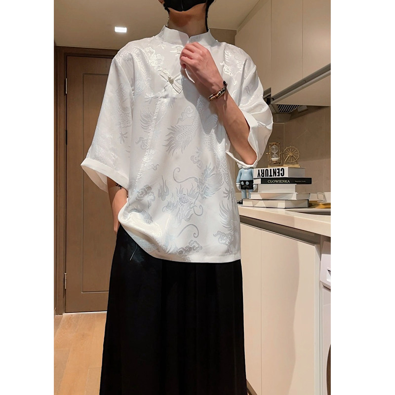 短视频2025夏季冰丝大龙提花短T可做套装A3012-单P50/套P100,男装休闲套装,钱塘7008(原4008)