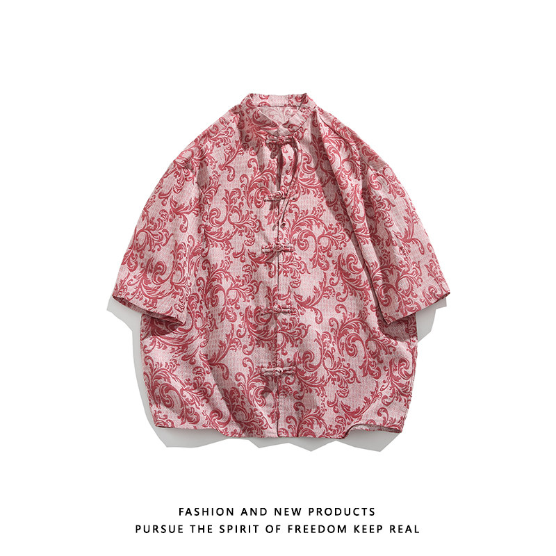 新品夏2025提花3色风汉服短袖衬衫/衬衣A672-p65,男装衬衫,钱塘7008(原4008)
