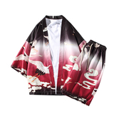 A3028*大码爆2021中国风仙鹤沙滩休闲冰丝面料汉服套装p80，男装休闲套装，钱塘7008(原4008)