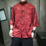 风2026夏现货！山水提花冰丝顺滑短袖衬衫/衬衣A881*p65，男装T恤，钱塘7008(原4008)