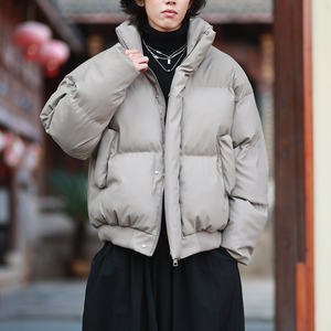 跑量2025PU皮立领棉服男  保暖情侣棉服潮牌美式皮衣棉衣A525*P88图片