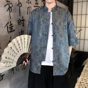 2色八角提花 夏季新品2026 风 汉服短袖衬衫/衬衣A686-p48图片