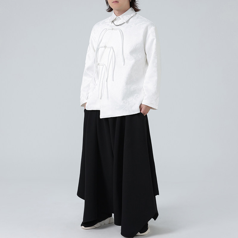 2024秋新中式风斜扣设计黑白色提花夹克唐装外套A936-P100,男装夹克,钱塘7008(原4008)