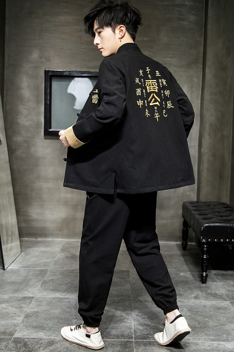 A1011大码中国风2021个性雷公刺绣唐服/汉服套装P135,男装民族服装,钱塘7008(原4008)