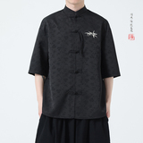 风冰丝醋酸刺绣款夏季2026新中式短袖衬衫/衬衣A631*p65，男装T恤，钱塘7008(原4008)